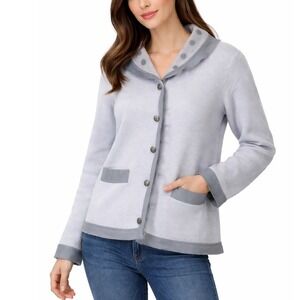 Sleeping‎ On Snow Merino Wool Cardigan Womens Large Blue Nordic Cozy Luxury